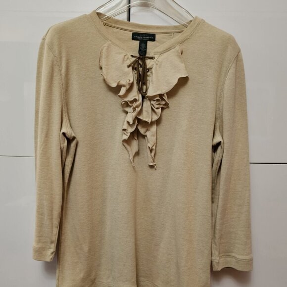 Lauren Ralph Lauren Tan Ruffle Long Sleeve Top - Picture 2 of 7